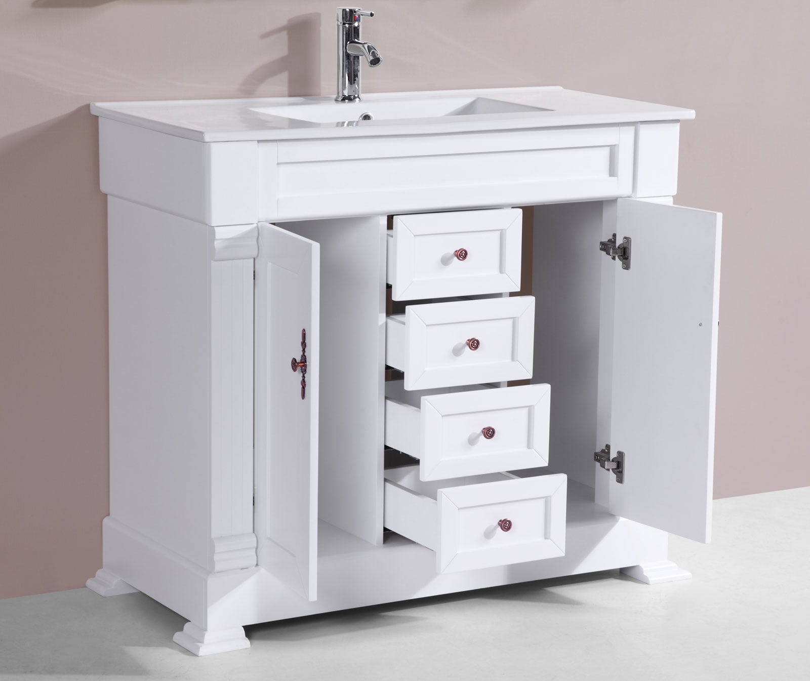 40 Huntshire Single Bathroom Vanity In White With Marble Top