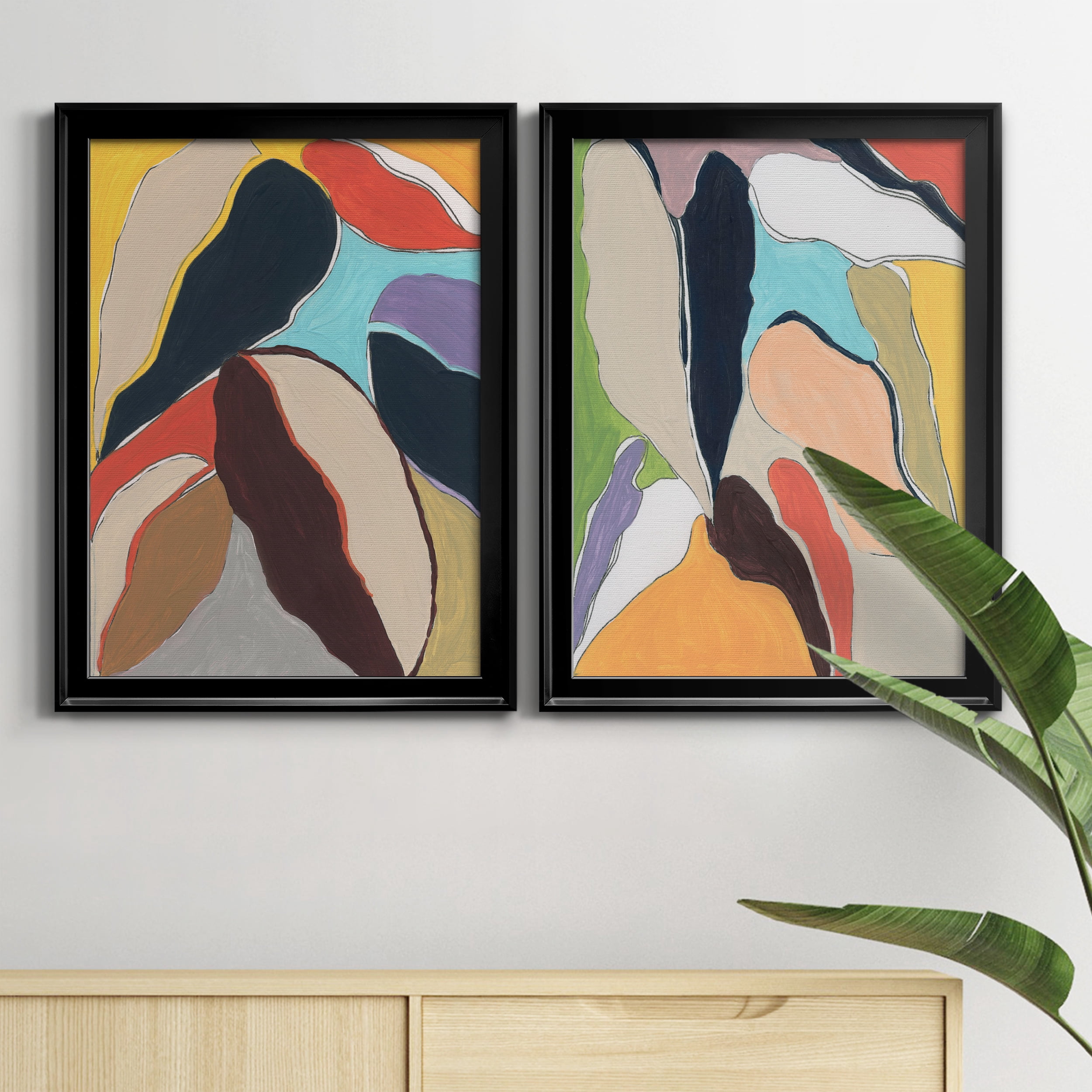 2 Piece Set Botanical Revisit I Premium Framed Canvas - Ready to Hang - 18.5 x 24.5 Each - Black Frame