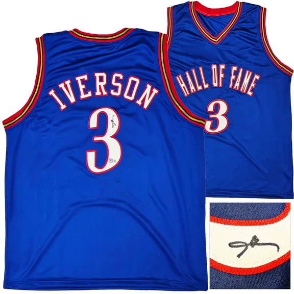 Philadelphia 76ers Allen Iverson Autographed Blue Jersey Beckett BAS Witness 220714