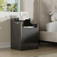 thumbnail image 3 of Cozy Castle Nightstand Set of 2, Wooden Night Stand with Charging Station, Bedside Table with Adjustable Shelf for Bedroom, Black, 3 of 7