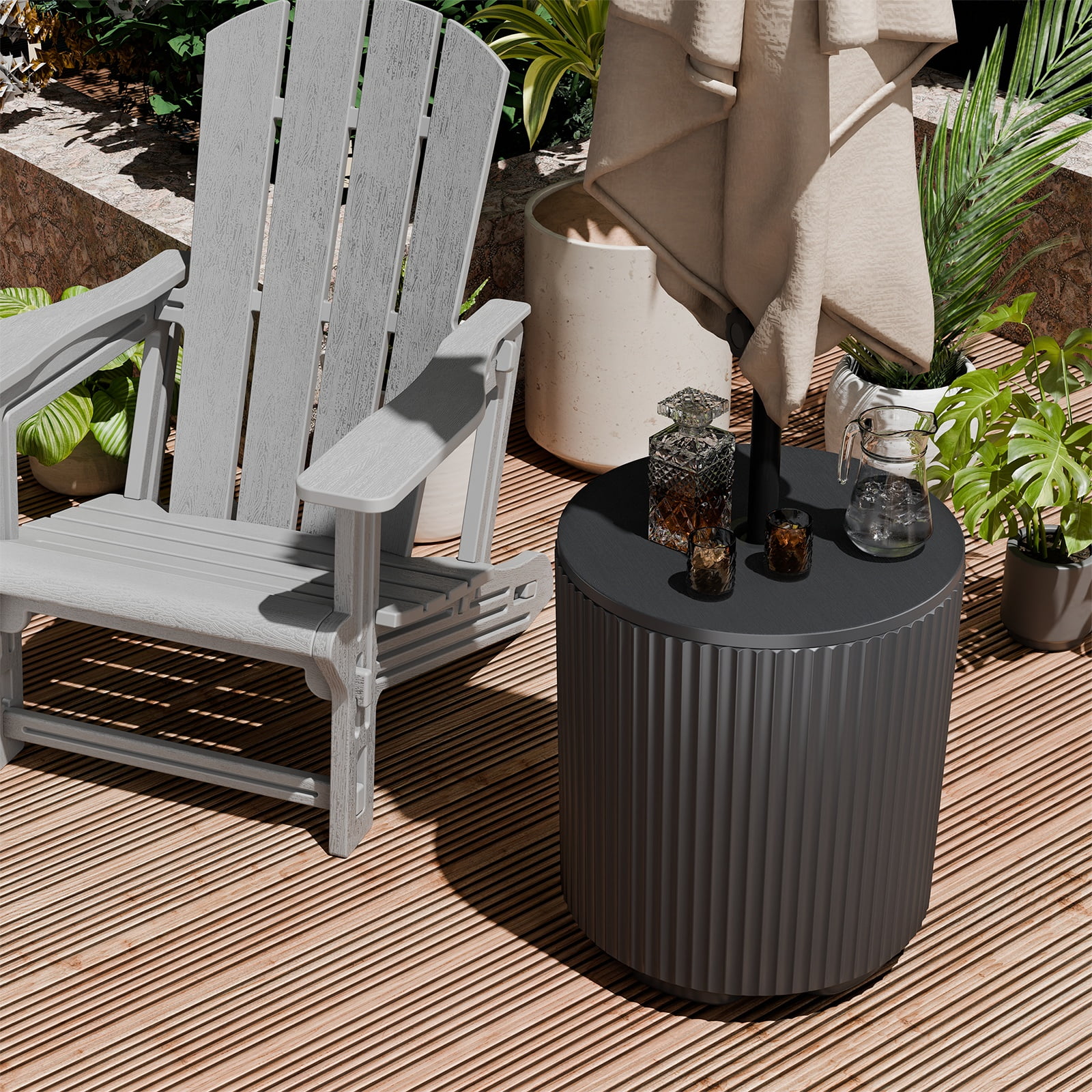 Chiccushion Umbrella Side Table, Patio Umbrella Base with 1.5 inch Hole, Fade & Scratch Resistant Lounger Table for Outdoor, Pool, Picnic, Black
