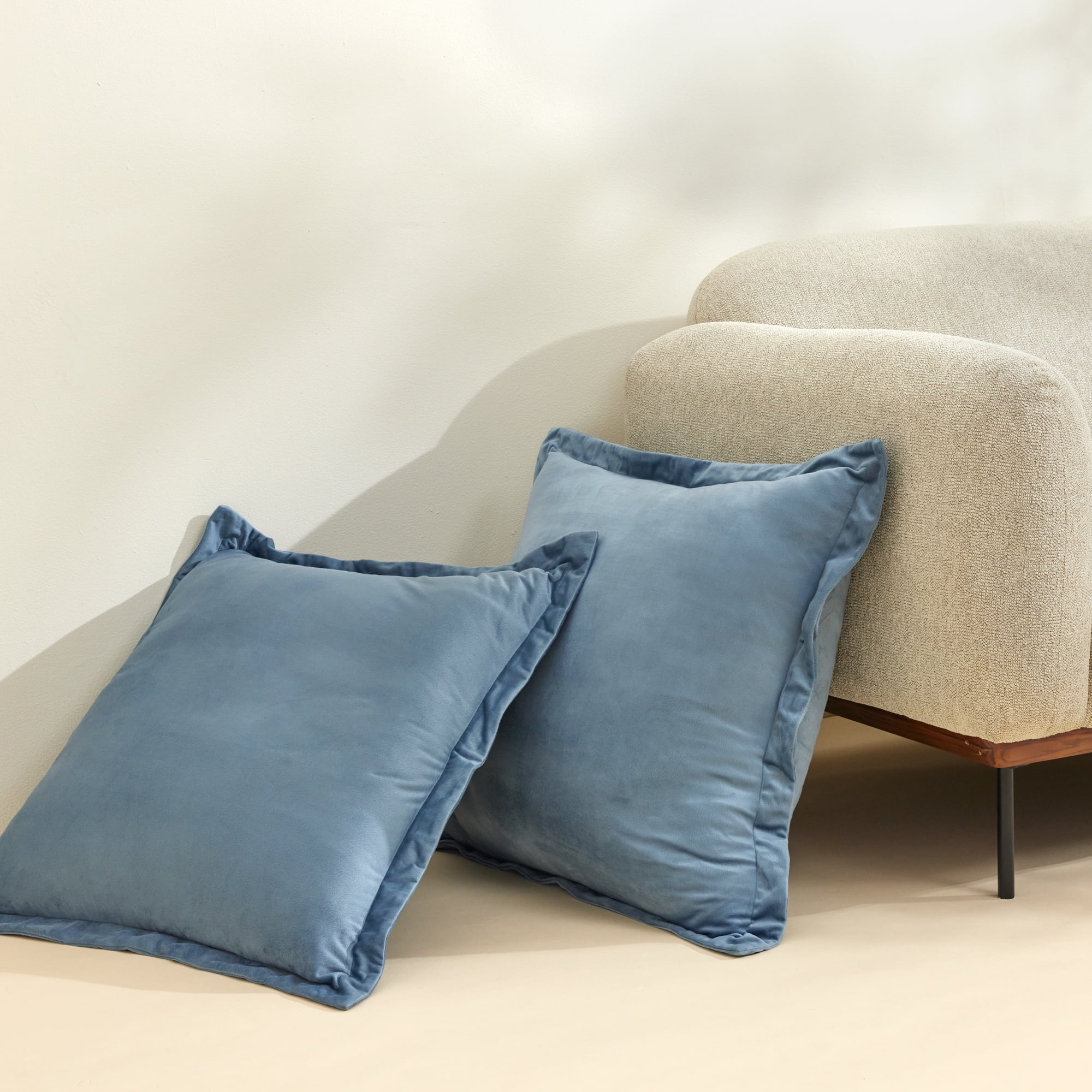 Lush Decor Velvet Dreams Euro Sham Covers 2 Piece Set 25.5" W x 25.5" L + 1.5" Dusty Blue - Velvet Pillow Cover - Euro Pillow Covers - Glam Decorative Pillows for Bed