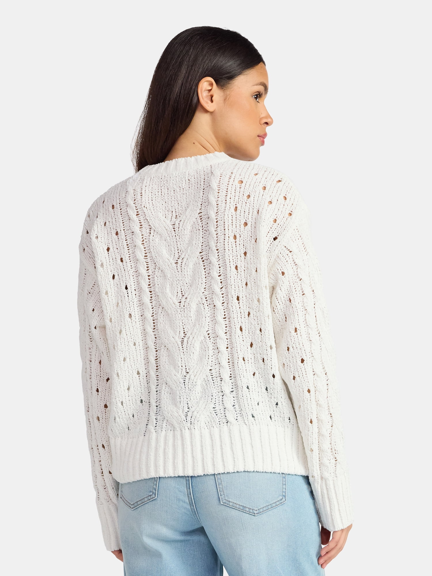 Time and Tru Women's Cable Knit Pullover Sweater with Long Sleeves, Midweight, Sizes XS-XXXL