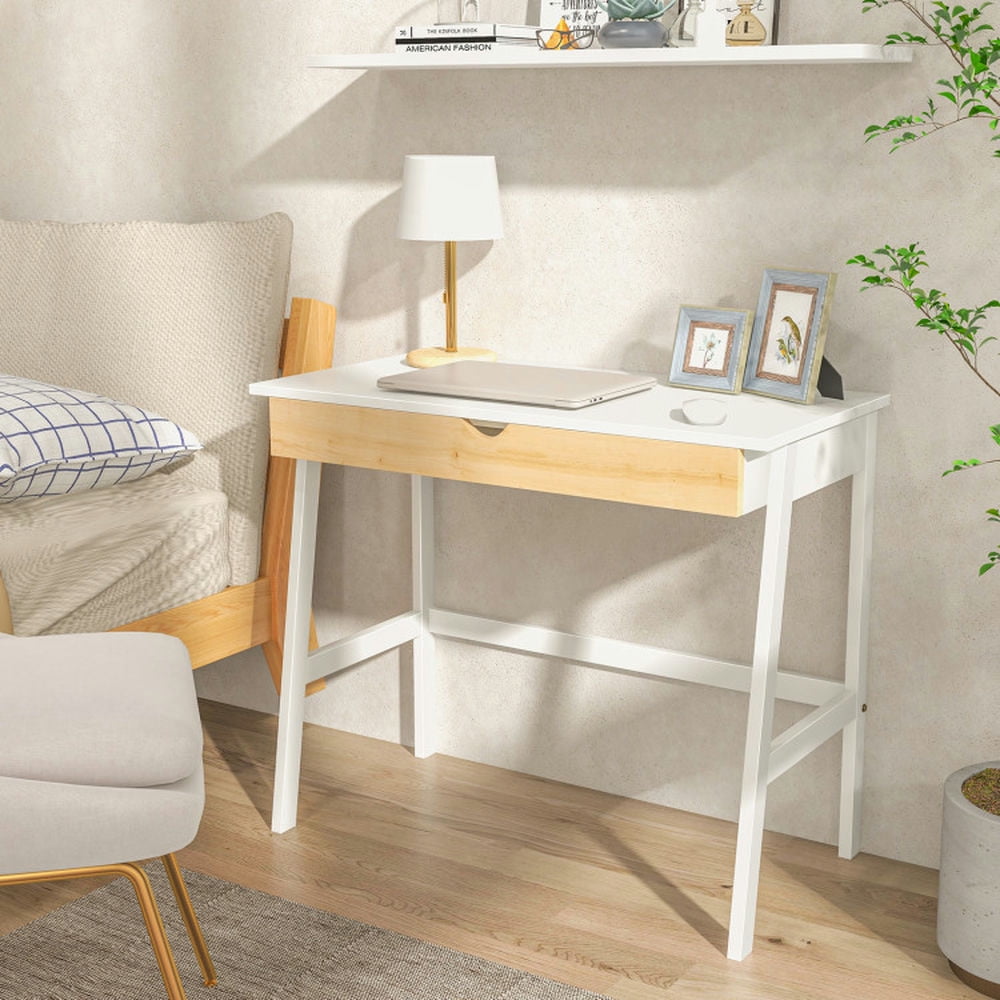 Demi Bonn Wooden Computer Desk with Drawer for Home Office Desk Study Writing Table, White