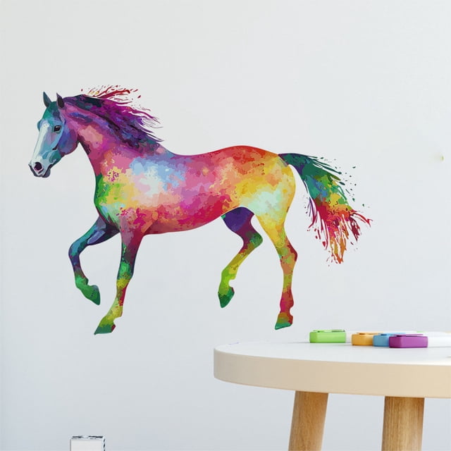 Adhesivos de pared de PVC con forma de caballo, acuarela, 30 x 60 cm, para decoración de habitacione