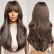thumbnail image 4 of Peluca rizada ondulada larga marrón con flequillo, cabello sintético suave Natural ajustable, pelucas de fiesta diarias para mujeres, resistente al calor, 4 of 4