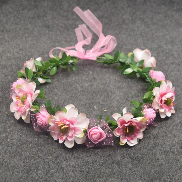 Artfen Guirnalda de Flores Nupcial Diadema Corona de Flores Corona para el Cabello Halo Cinta Ajustable Festivales de Boda Fotografía Rosa
