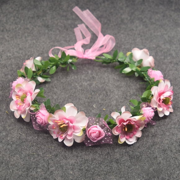 Artfen Guirnalda de Flores Nupcial Diadema Corona de Flores Corona para el Cabello Halo Cinta Ajustable Festivales de Boda Fotografía Rosa