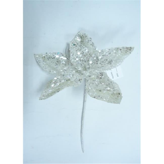 Queens of Christmas WLPCK14FLWWH 14 in. White Christmas Flower Pick
