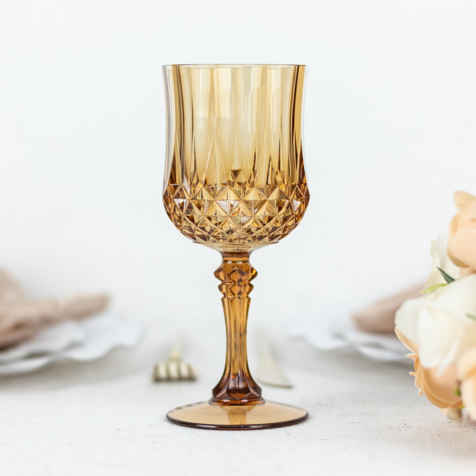 Efavormart 6 Pack | 8oz Amber Crystal Cut Reusable Plastic Wine Glasses ...