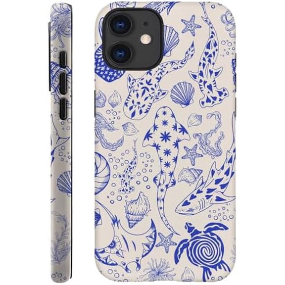 Case for iPhone 11, Fits Frosted Case Design for Girl Women, Sharks Turtles Shells Seaweed Blue, Full Body Protective Cover, Shockproof, Slim Phone Case