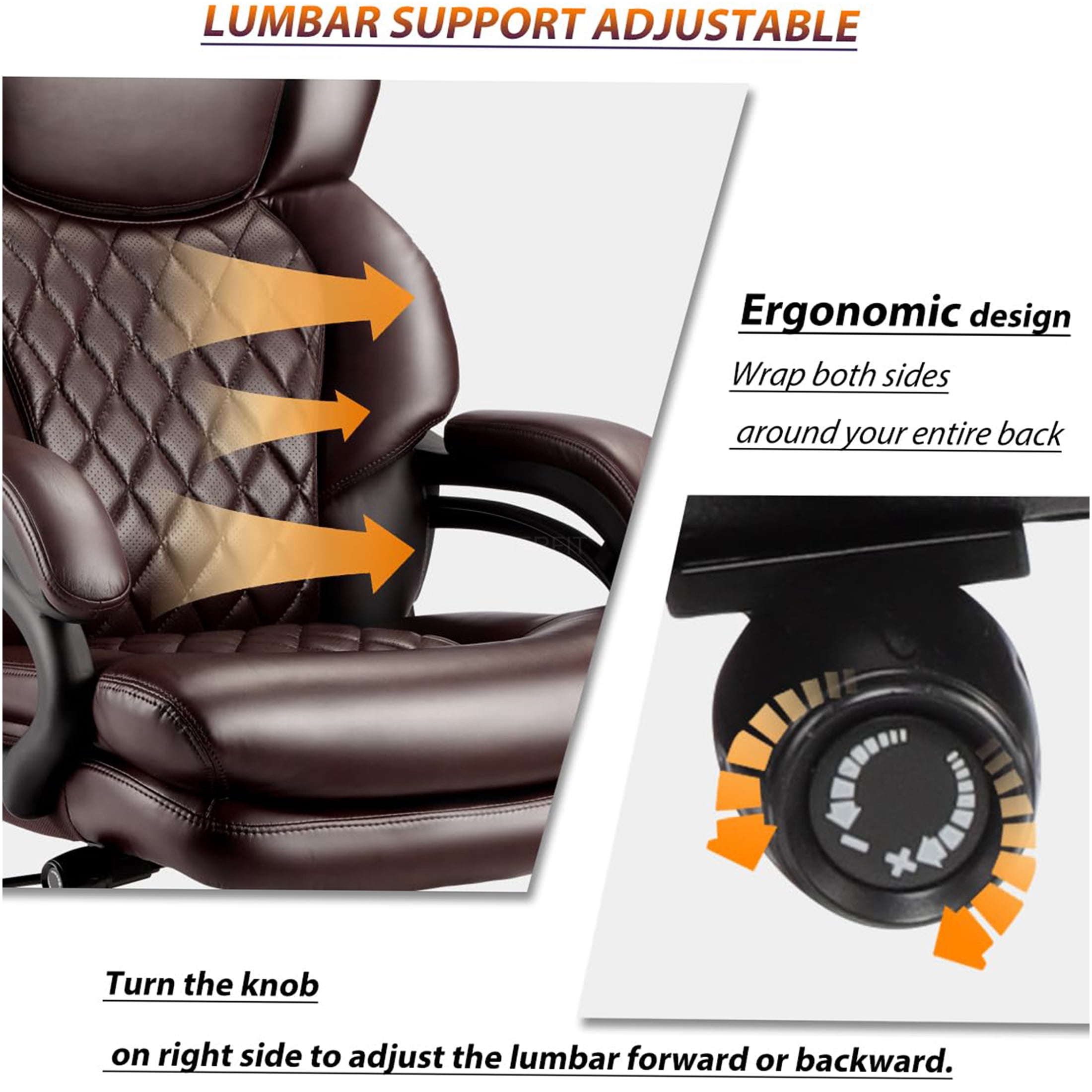 JERFIT Ergonomic Office Chair with Lumbar Support, Adjustable Swivel Desk Chair, Brown Fabric Executive Chair for Home Office Comfort