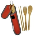 thumbnail image 2 of Bamboo Travel Cutlery, Utensil Set | Bamboo Fork, Knife, Spoon, Chopsticks, Straw, Straw-cleaning brush, Travel Pouch, and Carabiner | Excellent For Everyday Use!, 2 of 11