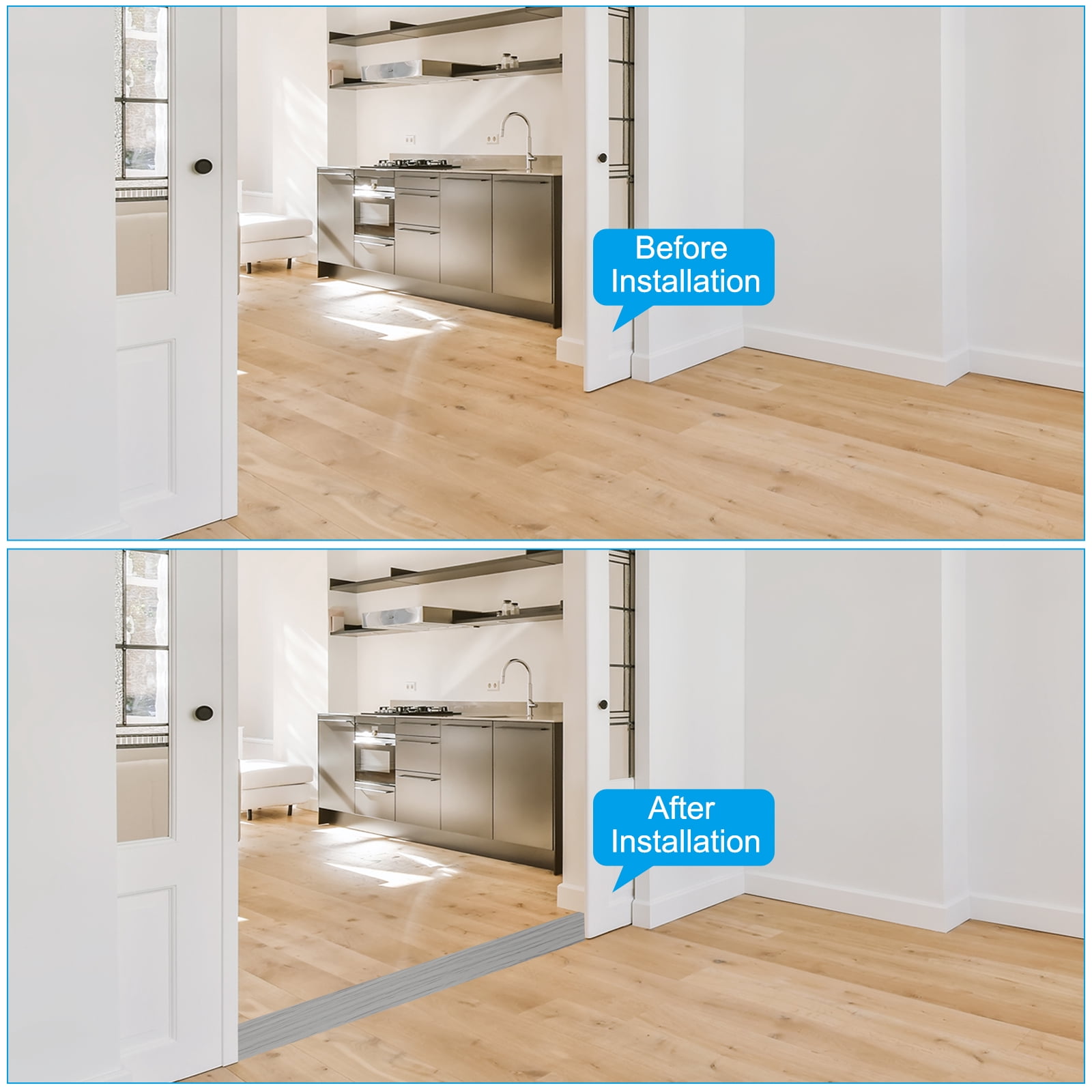 Uxcell Self Adhesive Floor Transition Strip Vinyl Flat Divider Flooring New Gray Wood Grain 20 FT x 2"