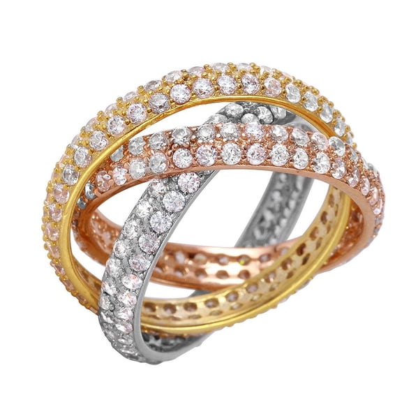 Gold Plated Sterling Silver 925 Multi-color Stackable Ring Band White CZ Jewelry Female Size 5