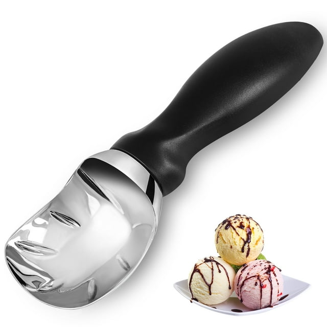 Cuchara para helado con mango de agarre cómodo, acero inoxidable resistente, cucharas de forma perfecta, cuchara para helado (negra)