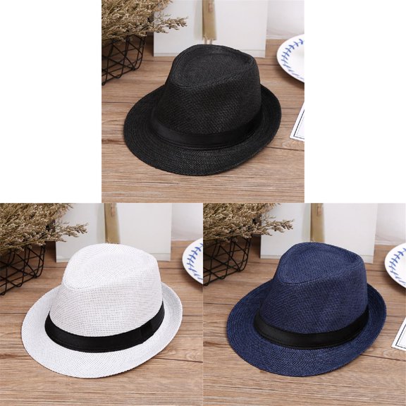 Landzoo Kids Straw Fedora Hat, Classic Summer Sun Hat for Boys and Girls, Lightweight Breathable Beach Hat, 3-Pack