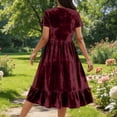 thumbnail image 2 of TaTaai Women's Spring Summer Velvet Dress Short Sleeve Round Neck Solid Color Loose Fit Ankle Length Shift Dress Soft Stretchy Gift, 2 of 9