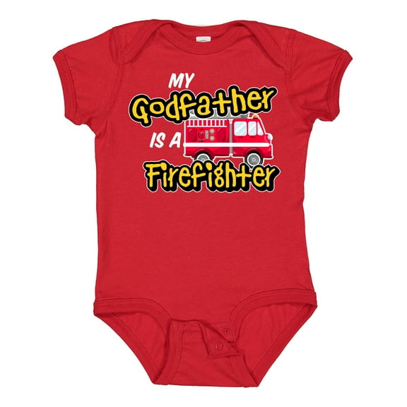 Inktastic My Godfather is a Firefighter with Fire Truck Boys or Girls Baby Bodysuit