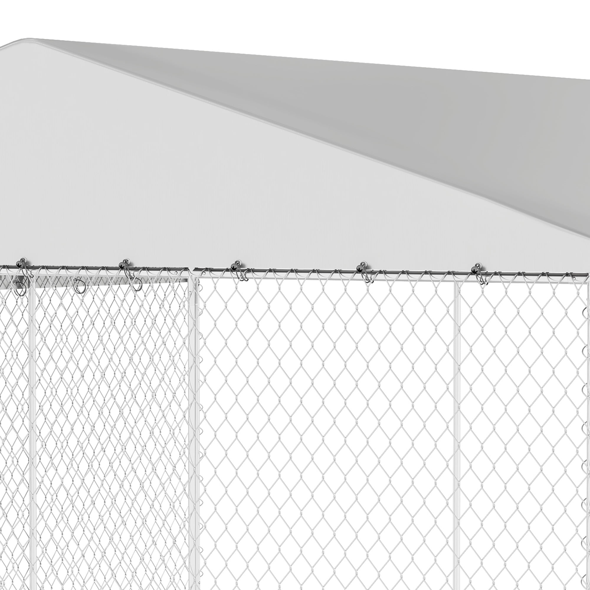 ModFusion 14.8×14.8×7.9FT Heavy Duty Outdoor Dog Kennel, Rotating Feeder Bowls & UV-Resistant Waterproof Cover, Yard Dog Enclosure for Medium Large Dogs