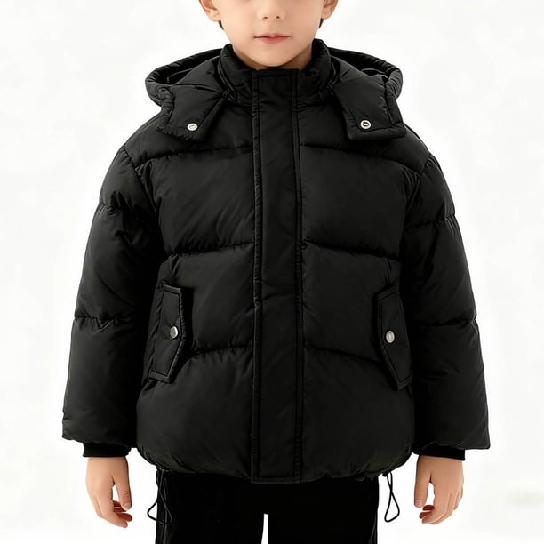 Parkas de manga larga, chaqueta de invierno con capucha y plumón cálido para niños y niñas, ropa infantil mediana y grande, chaqueta gruesa y corta, tops de algodón para niños.