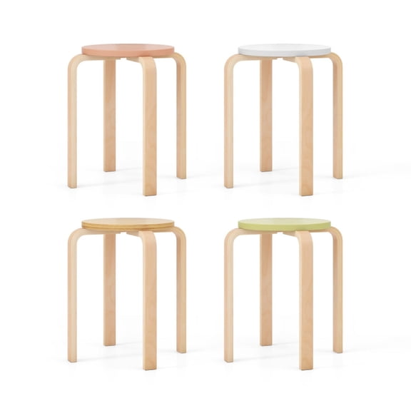 Furnibear Bentwood Stackable Stools Set of 4 Backless Dining Stools with Round Wood Tops for Kitchen Island and Counter, Multicolor