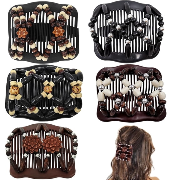 OPALESQUE 5 Pieces Stretchy Magic Hair Comb Adjustable Elastic Comb Hair Clip for Women Girls No Crease Hair Pins Vintage Hair Bun Maker Hair Accessories for Curly Thick Wavy Hair Ponytail, Mixed