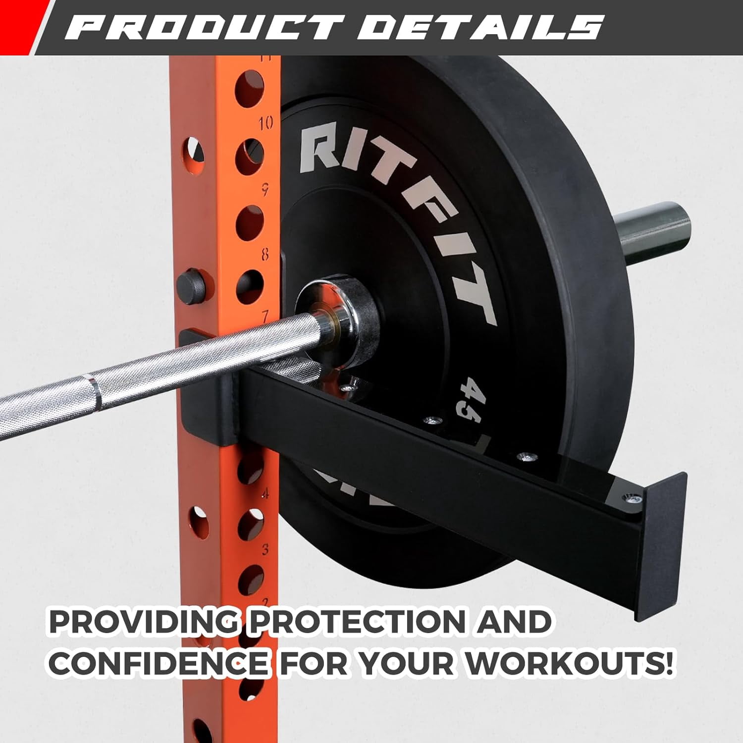 RitFit Multi-Functional Folding Squat Rack for Home Gym, 2.36'' x 2.36'' Wall Mounted Squat Power Rack with Safety Bar & Attachments - Space Saving, Black