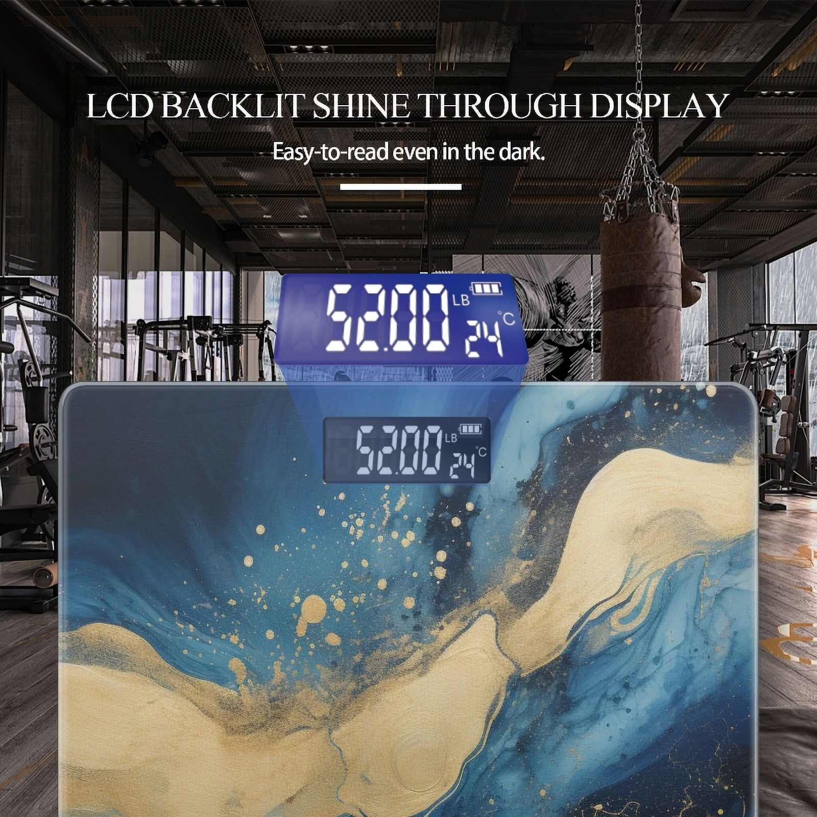 Bathroom Scale, Highly Accurate Digital Body Scale,Precisely Measures Weight up to 400 lbs-Abstract Blue And Gold Background With Flowing Liquid