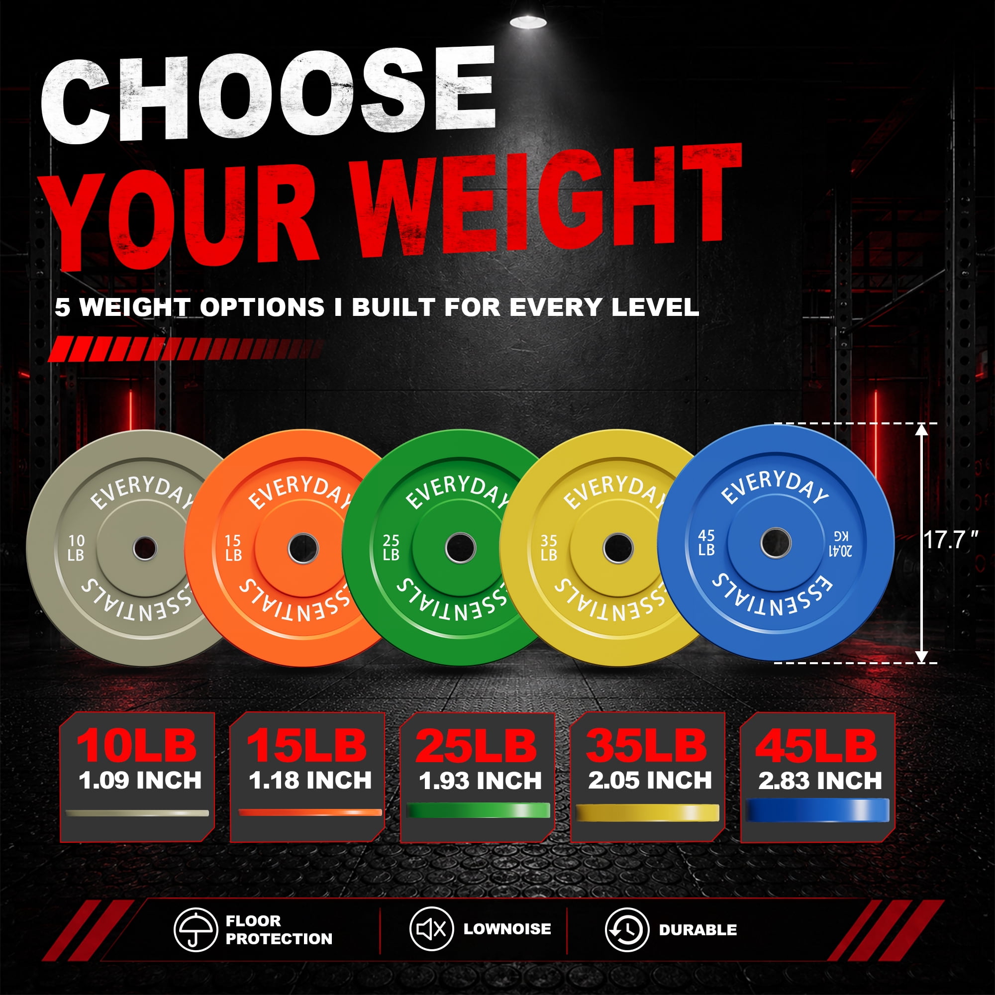 INTRTLOCKINGING TILES 260 LB Colored Bumper Plates Set, Olympic 2-Inch Rubber Weight Plates for Home Workouts, Weightlifting and Strength Training