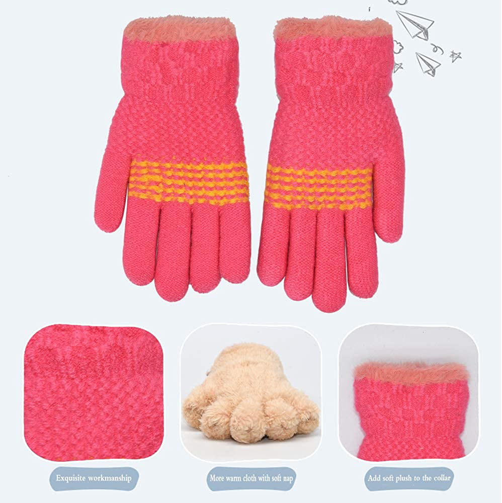 Kids Gloves Mittens Cute Cat Dotted Warm Thick Gloves Soft Faux Fur Fleece Inner for Girls Boys 