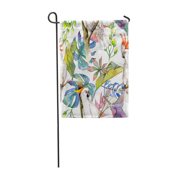 POGLIP Tropical Hawaii Leaves Pattern in Watercolor Aquarelle Wild Flower Garden Flag Decorative Flag House Banner 28x40 inch