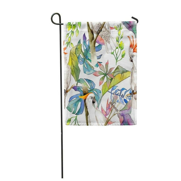POGLIP Tropical Hawaii Leaves Pattern in Watercolor Aquarelle Wild Flower Garden Flag Decorative Flag House Banner 28x40 inch