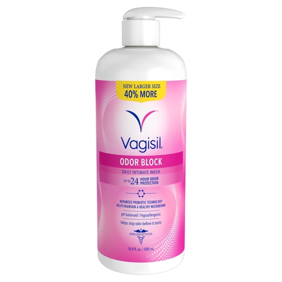 Vagisil Feminine Wash for Intimate Area Hygiene, Odor Block, Gynecologist Tested, Hypoallergenic, 16.9 fl oz,