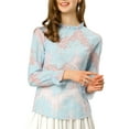 thumbnail image 6 of MODA NOVA Junior's Long Sleeve Lace See Through Floral Color Block Blouse Pink-Blue L, 6 of 7