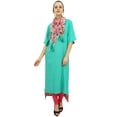 thumbnail image 2 of Bimba Women's Rayon Green Kurti Asymmetrical Hem Designer Kurta With Scarf - 22, 2 of 9