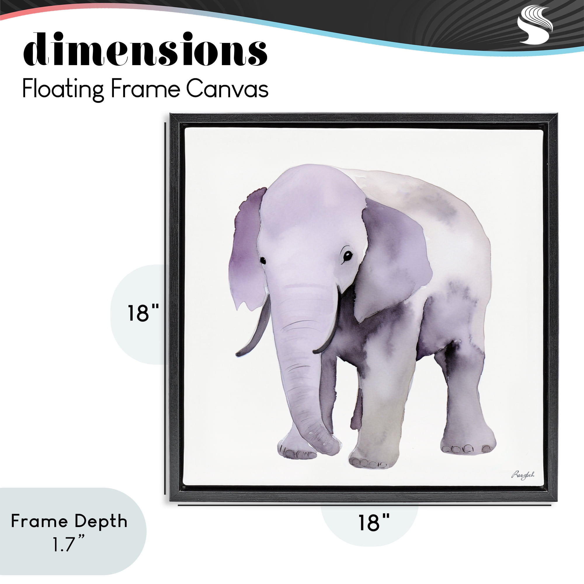 Stupell Industries Kid's Minimal Elephant Black Framed Floater Canvas Wall Art, design by Roozbeh