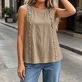 thumbnail image 5 of Women's Ruffle Detail Sleeveless Tank Tops Summer Petite Plain Crew Neck Tee Casual Travel Tops Khaki, 5 of 6