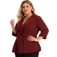 thumbnail image 1 of GRACE & GRANDEUR Women's Plus Size Solid V-Neck Ruffle Ruched Peplum Blazer, 1 of 6
