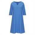 thumbnail image 4 of Njoeus Women's Notched V Neck Half Sleeve Casual Short Tunic Dress Solid Color Shirt Dresses S-5XL (Available in plus size), 4 of 6