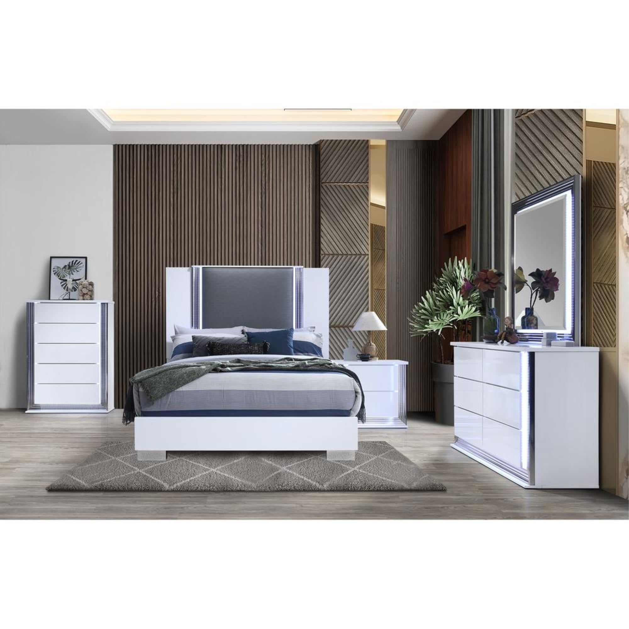 Global Furniture USA Ylime Smooth White Nightstand With Led, 1 Pack