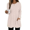 thumbnail image 5 of Pink Hoodies for Women Long Sleeve Shirts for Women Casual Tops Loose Fit Rib Knit Lightweight Long Sweater Crew Neck Pullover with Women Fall Clothes, 5 of 6