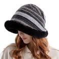 thumbnail image 5 of Yuanlong Womens Bucket Hat Striped Jacquard Plush Lined Warm Winter Hat Windproof Vintage Casual Daily Elegant Outdoor Headwear, 5 of 6