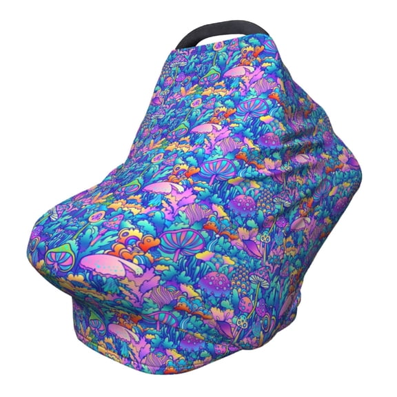 Fotbe Colorful Mushrooms Pattern Car Seat Covers for Babies, Nursing Breastfeeding Cover Infant Carseat Canopy, Soft Stretchy Carrier Cover