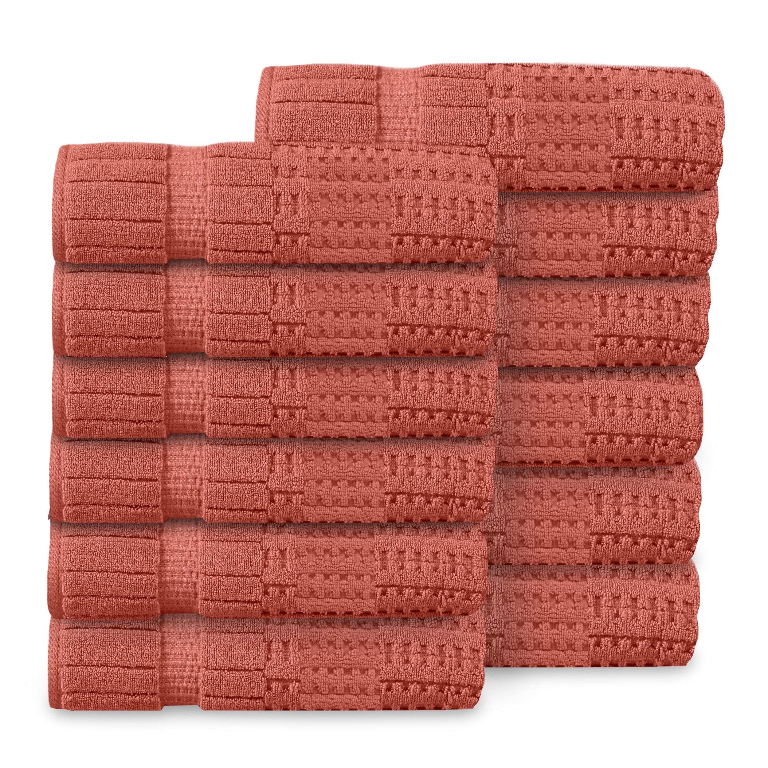 Home Weavers Willow Bath Towels Set of 12, 100% Cotton Zero Twist, 630 GSM, Soft Absorbent Quick Dry, 27x54 inch, Coral