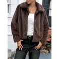 thumbnail image 6 of Women'S Cropped Faux Fur Jacket Long Sleeve Open Front Cardigan Casual Short Coat Brown L, 6 of 8