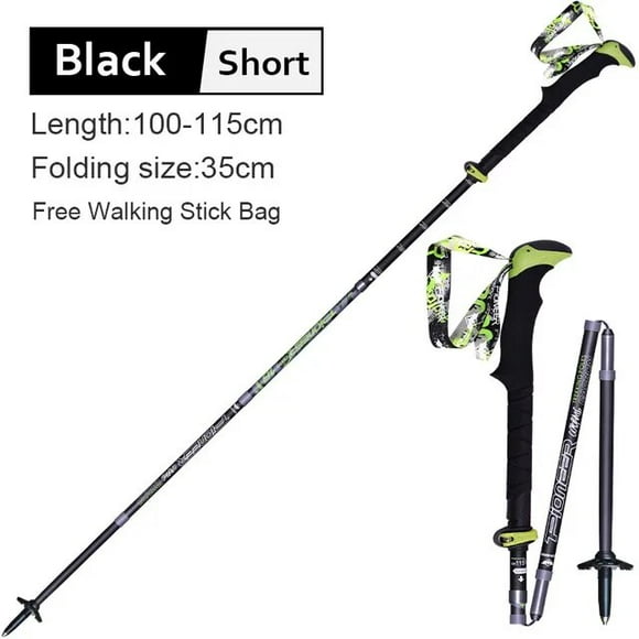 1s Ski Poles Folding Nordic Hiking Poles Carbon Fiber Adjustable Trekking Stick AlpBlack Short