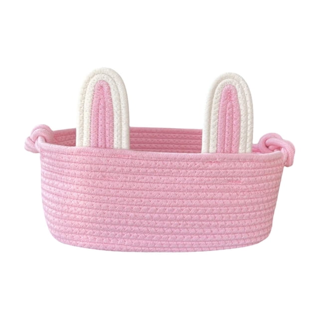 Drezz Easter Basket Bunny Bag Rabbit Ears Tote Candy Gift Portable Storage Handmade Cloth Rope Reusable Suitable for Children Gift Giving Easter Parties Hom pink