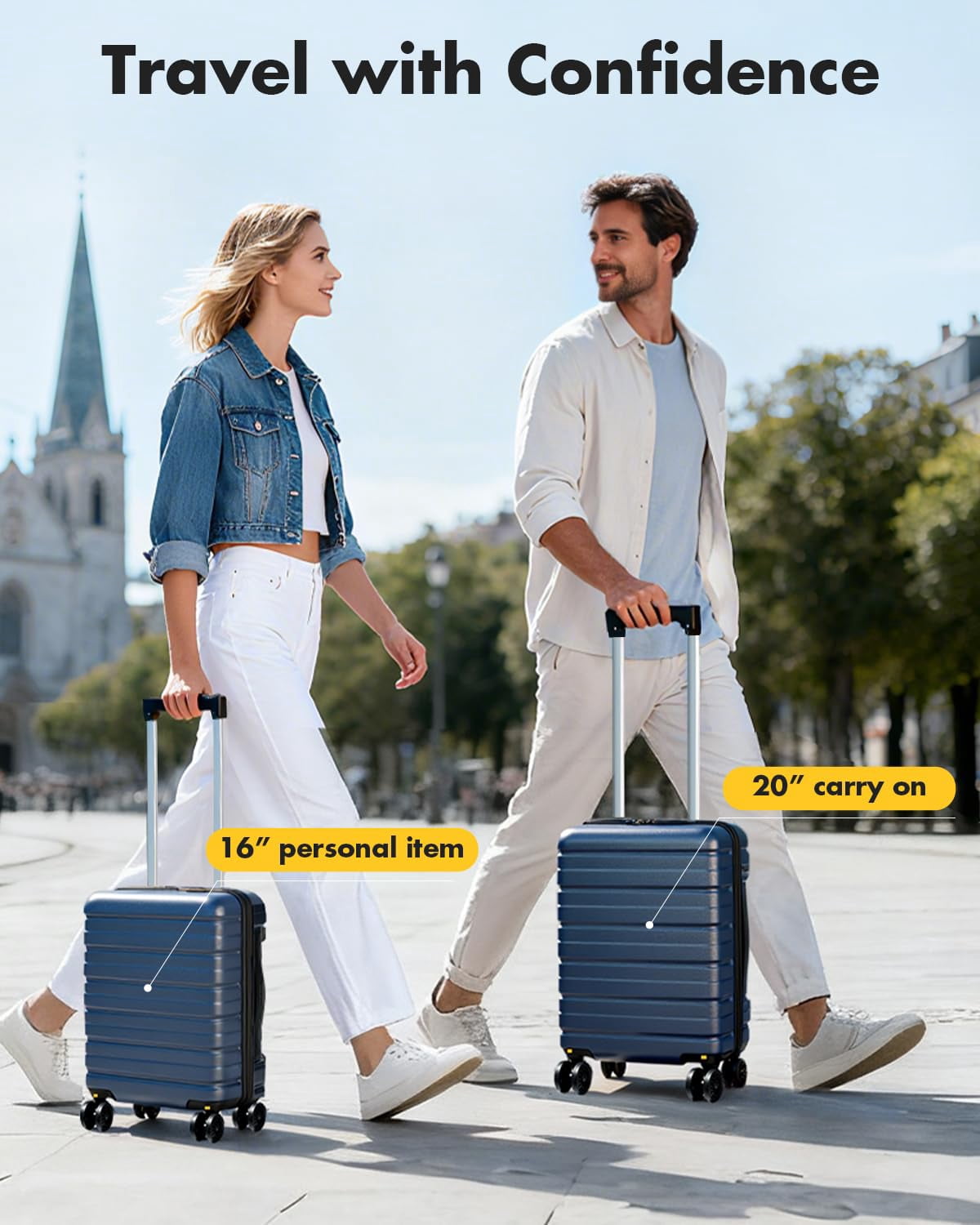 16 Inch Underseat Carry On Luggage Airline Approved, Hardside Suitcase with TSA Lock, Lightweight ABS Spinner Wheels Travel Bag, Blue