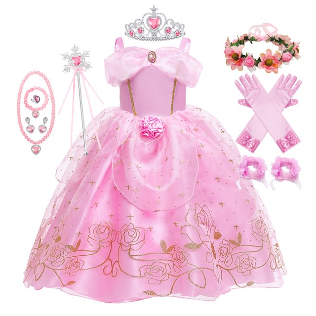Vestido de princesa Aurora para niñas, disfraz de Cosplay de Bella Durmiente, regalo de Navidad para niños, vestido de baile Floral, ropa de fiesta de lujo, 10 Fivean unisex
